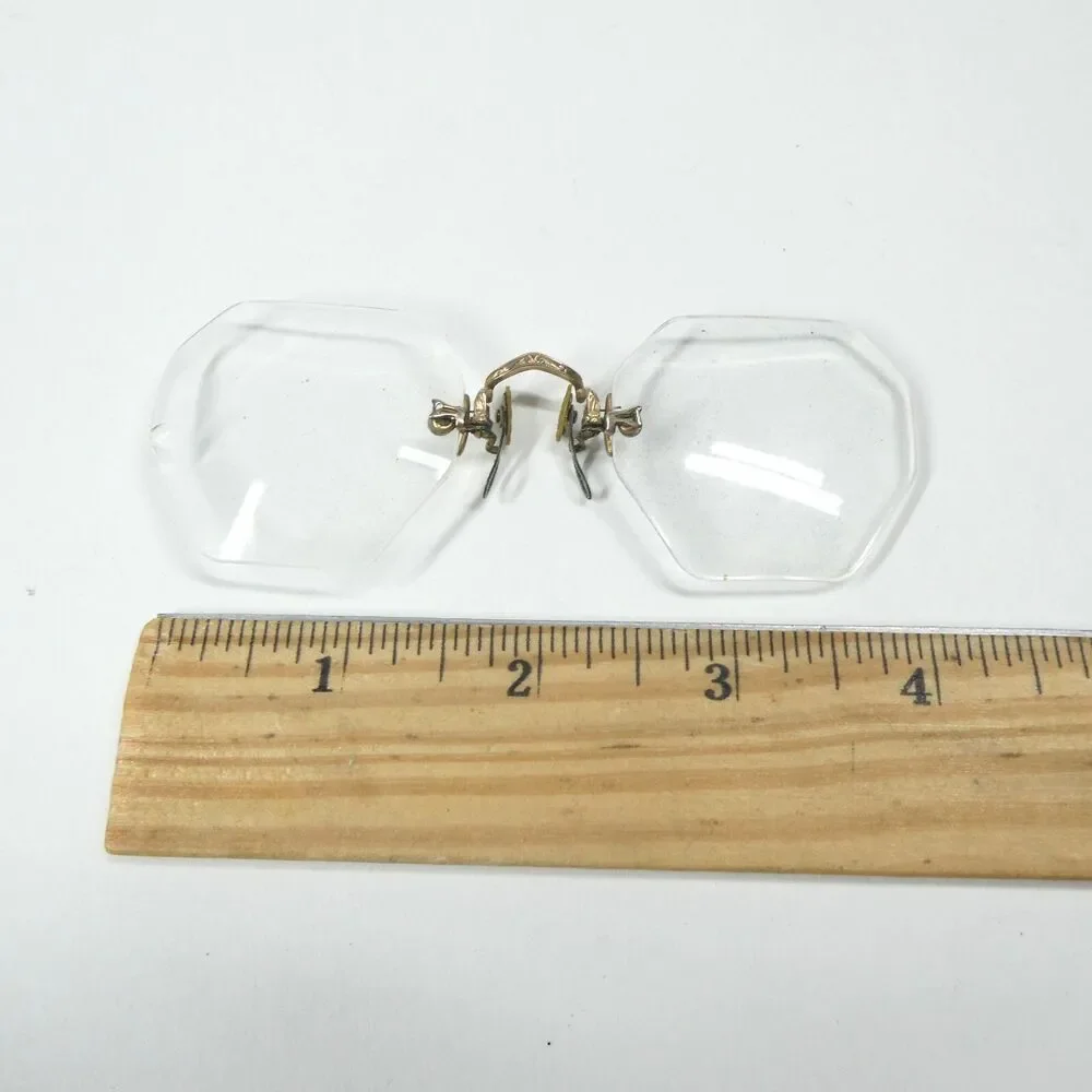 Shuron Eyeglasses Vintage Hexagon Rimless Goldtone Spectacles w/ Case